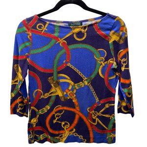 Lauren Ralph Lauren size PM cotton quarter sleeve colorful top
